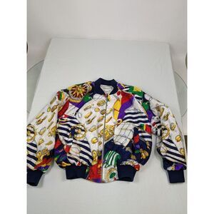 High Fashion Bomber Jacket Silkworm Vtg 80s 90s Polyester Ship Anchors WOMENS XL